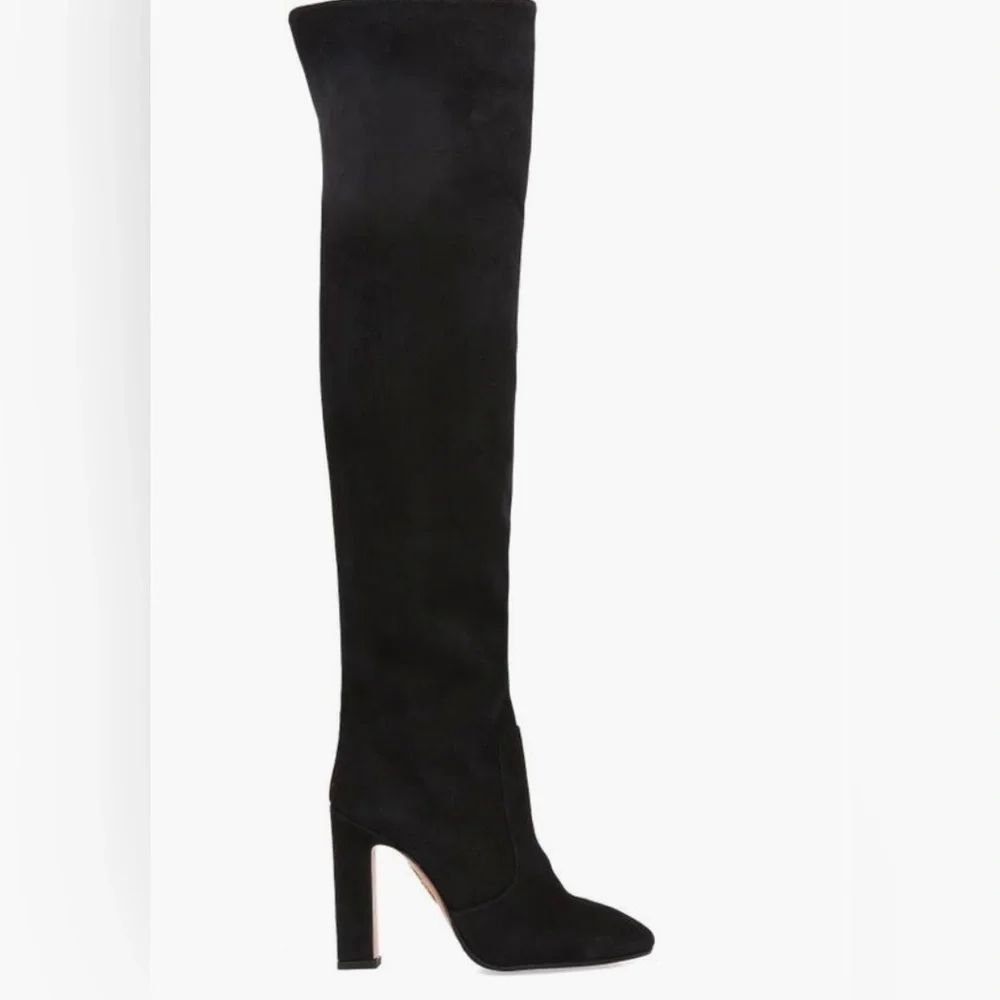NIB $1250 Aquazzura Joplin Over the Knee Boot (Women) 7US / 37EU, BLACK Suede!
